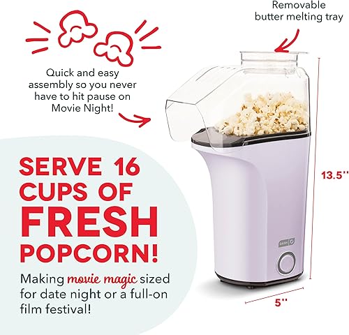 Miniatura 3 de DASH Máquina de palomitas de maíz de aire caliente con taza medidora para porcionar granos de maíz para palomitas + mantequilla derretida, 16 tazas