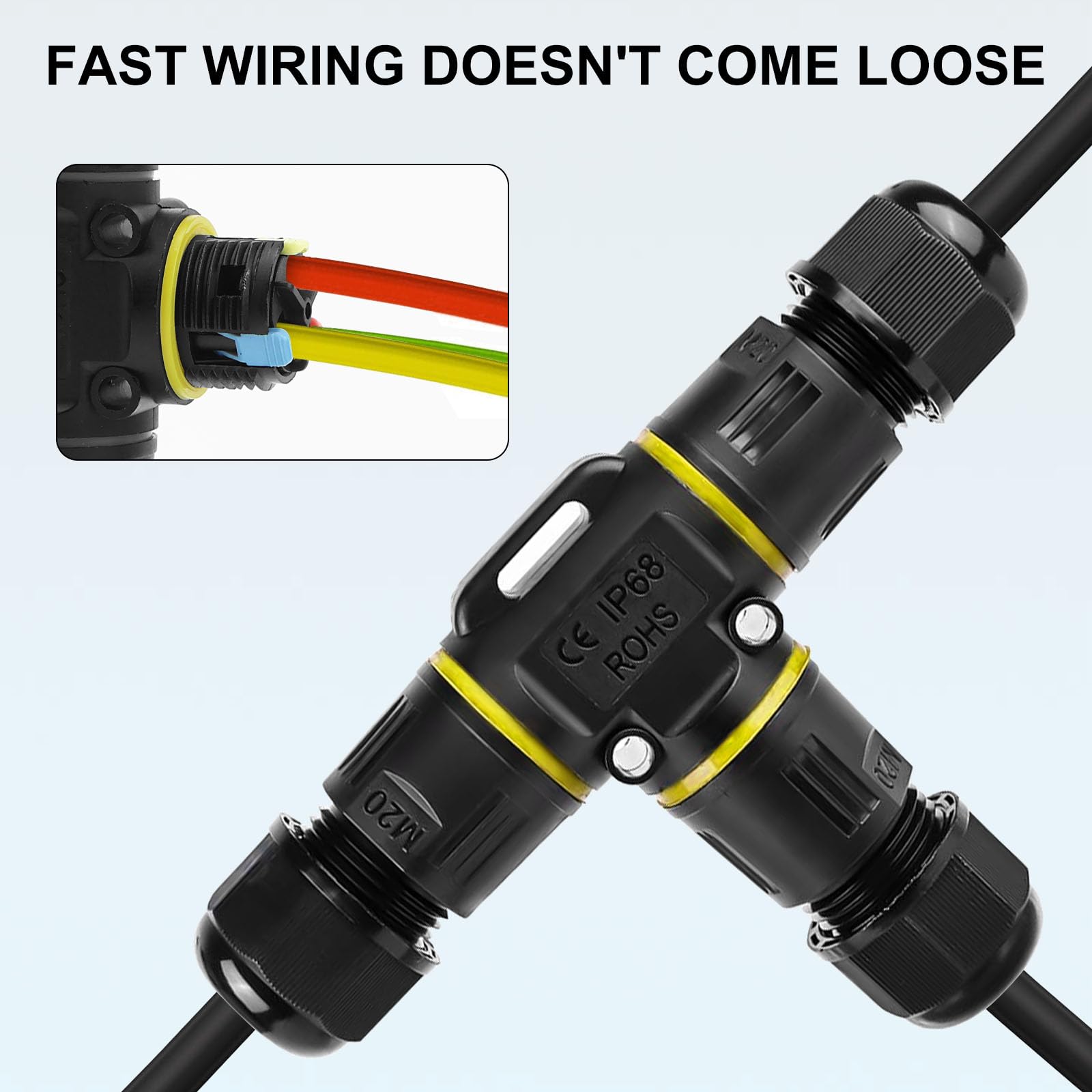 Connecteur Étanche Forme de T 4 Pièces Raccord Electrique Etanche IP68 Boîte de Jonction 3 Voies Connecteur Electrique Etanche Connecteurs de Câbles Étanches IP68 pour Câble de 3 à 12 mm de Diamètre