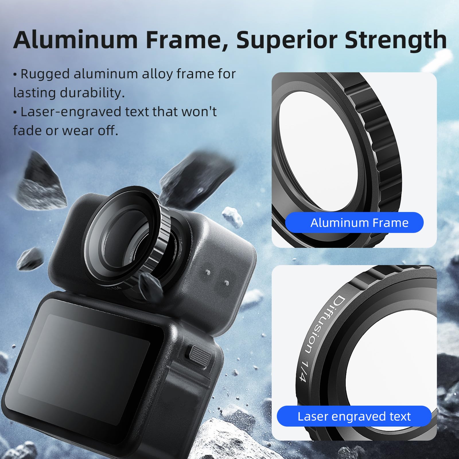 Filtro protettivo impermeabile per lenti per action camera ad alta trasmissione della luce Telaio in lega di alluminio Opt copertura in vetro