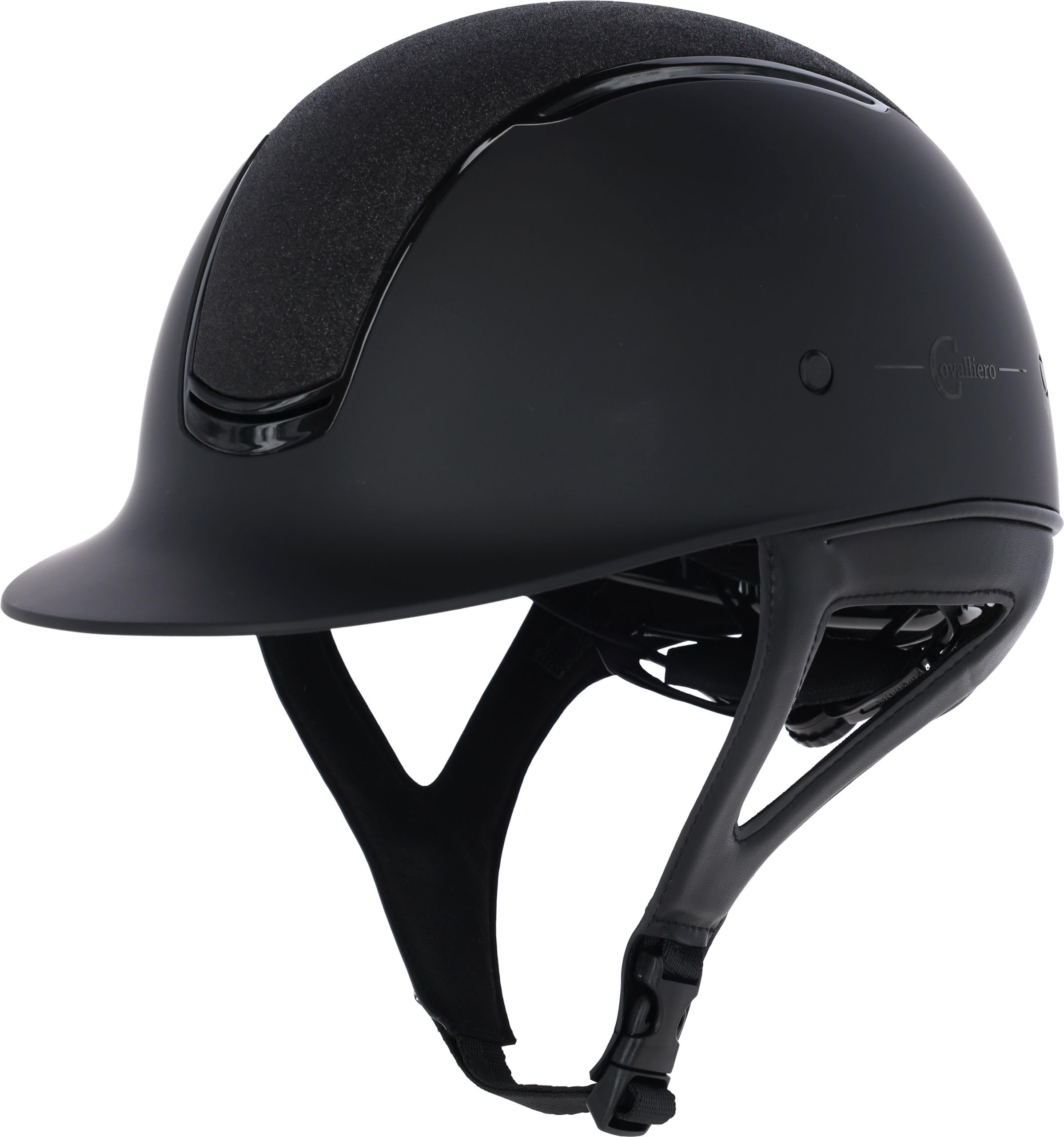 Covalliero Kask jeździecki Eclipse, system Disc, system ERT, system wentylacji, skorupa kasku ABS, testowany zgodnie z normą EN1384:2023, aplikacja brokatowa, szlachetny czarny matowy, 58-61 cm