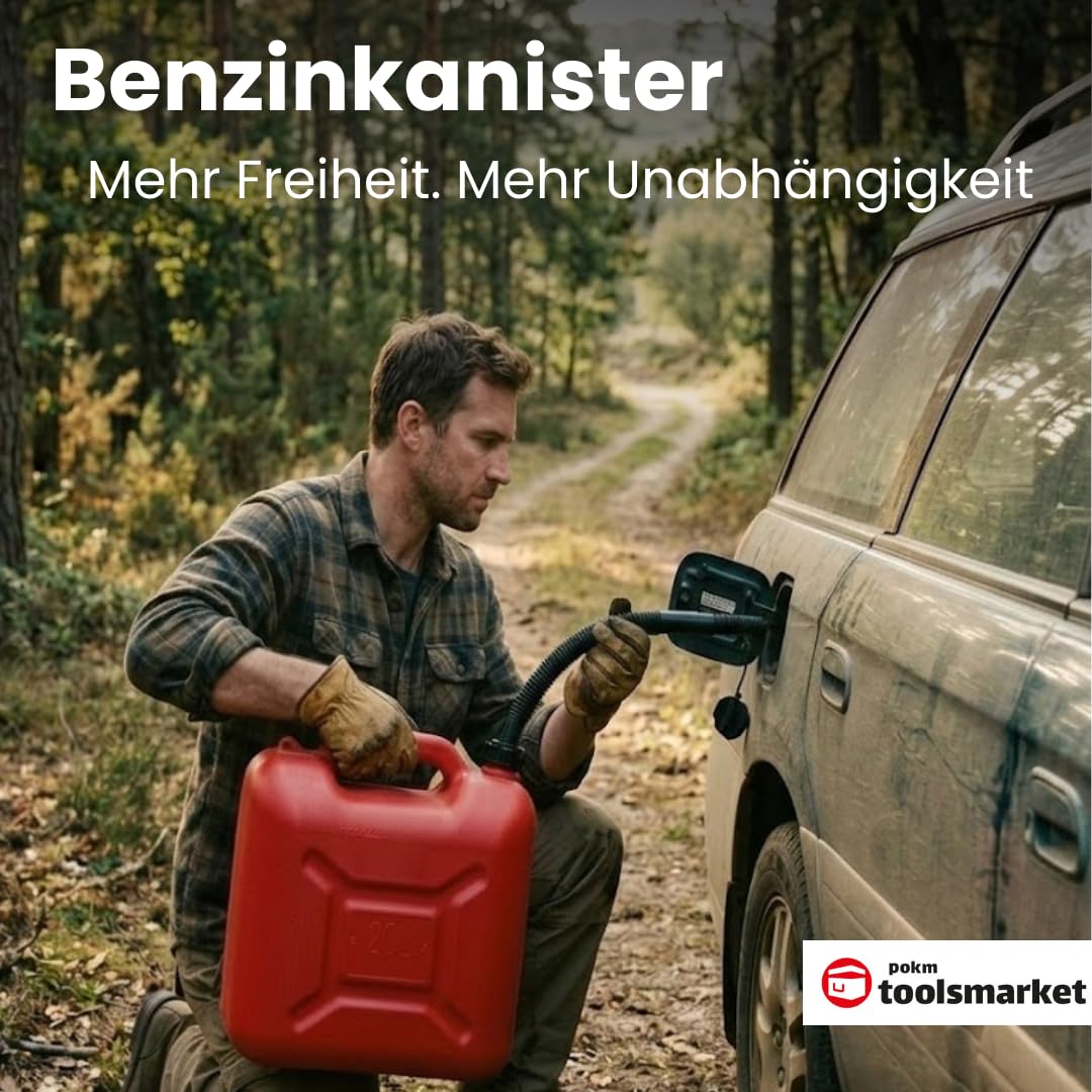 2X Benzinkanister 20 Liter, SET Kunststoff Kraftstoffkanister für Benzin und Diesel mit Hahn, Reservekanister - Rot/Schwarz
