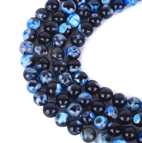Miniatura 3 de ALZLDYS 63 cuentas de piedra sueltas de ágata de fuego azul natural natural de 0.236 pulgadas (0.236 in) para fabricación de joyas de 15.5 pulgadas,