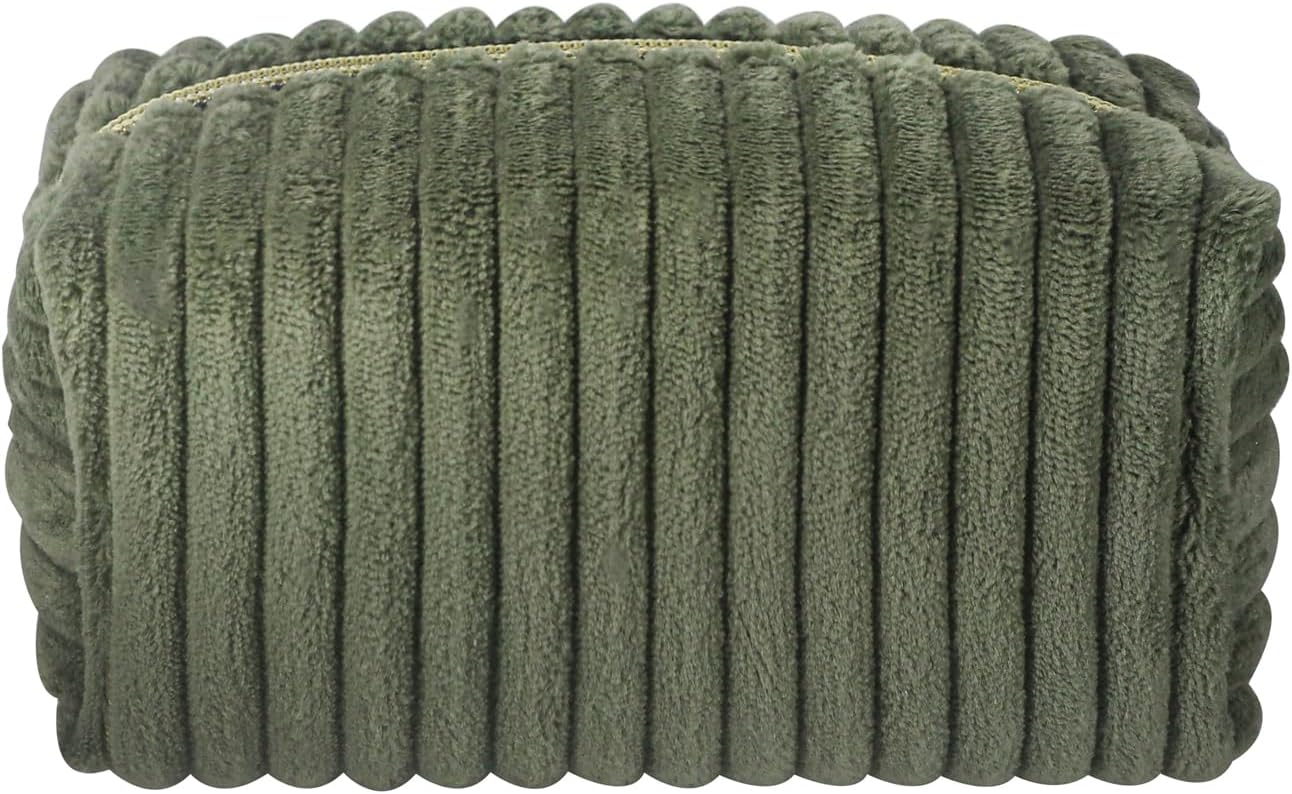 Elegant Corduroy Stripe Makeup Bag, Portable Cosmetic Bag for Women, Small Travel Zipper Makeup Pouch (Dark green)