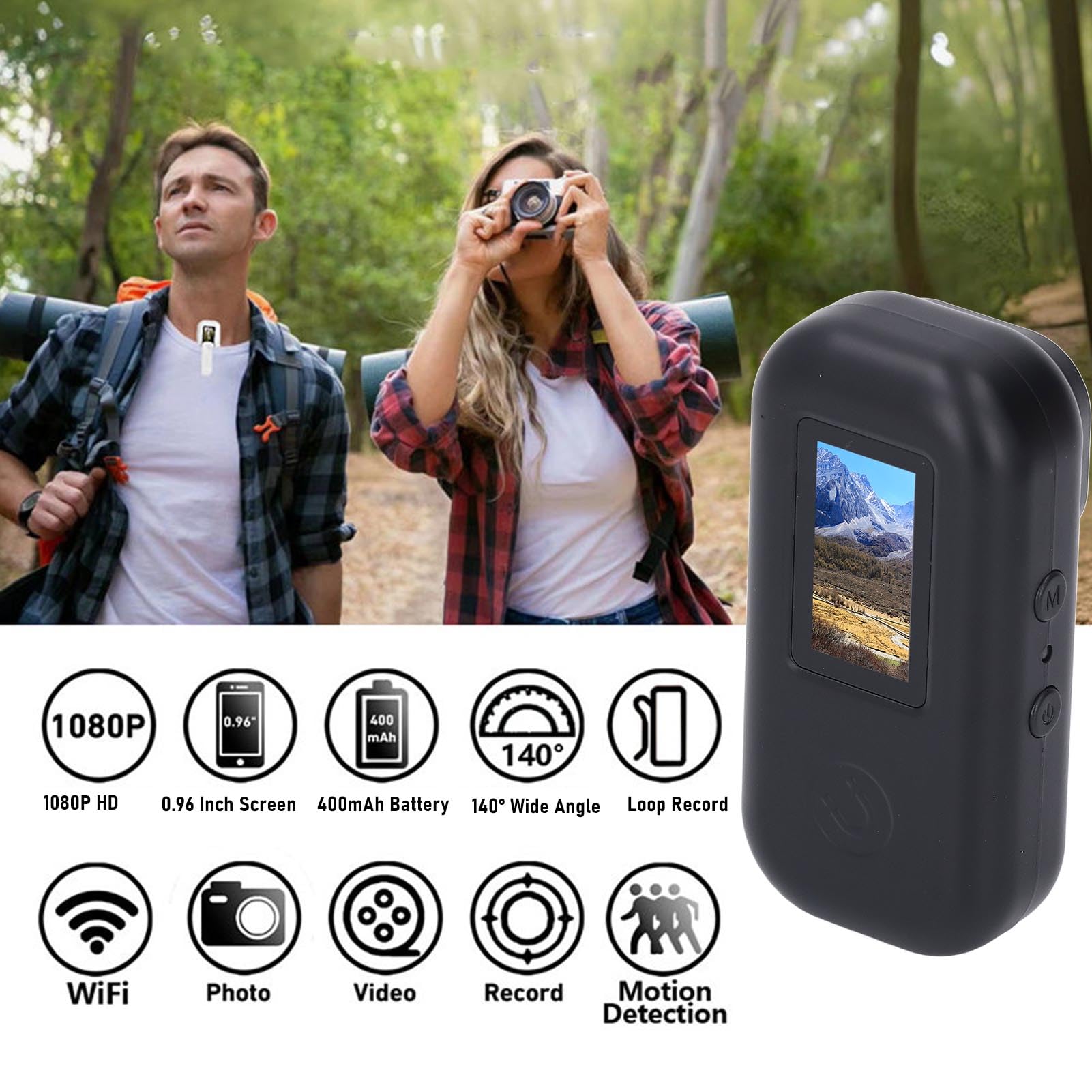 Pomya 0.96 in Display Body Camera, 1080P HD Wearable Body Worn Cam with Auto Loop Recording, 400mAh Battery, Body Cam for Security Guard (Black)