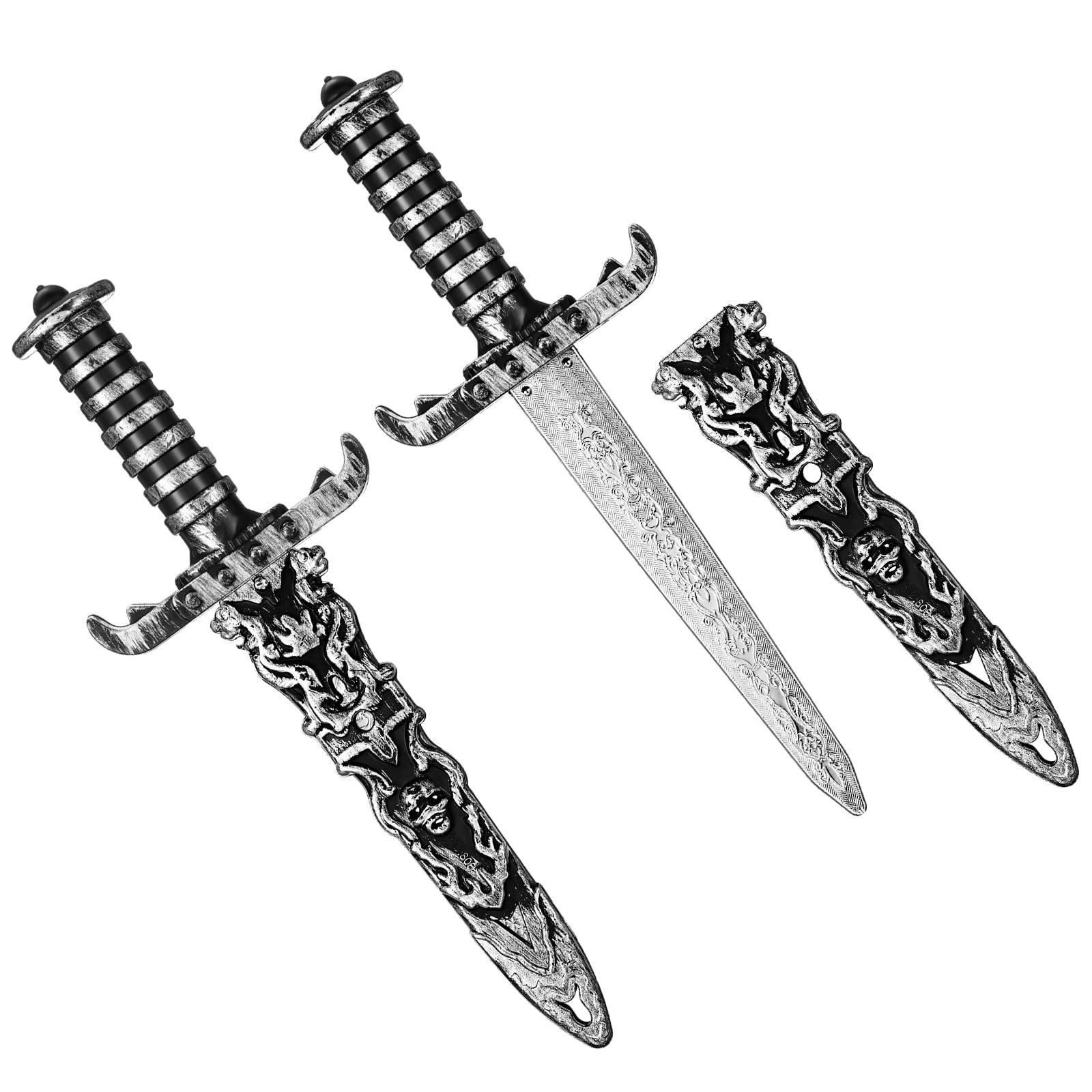 Harrycle 2 Pcs Plastic Swords Prop Fake Sword Pirate Toy Dagger for Women Men Plastic Toy Props for Pirate Cosplay Party Favors(Silver)