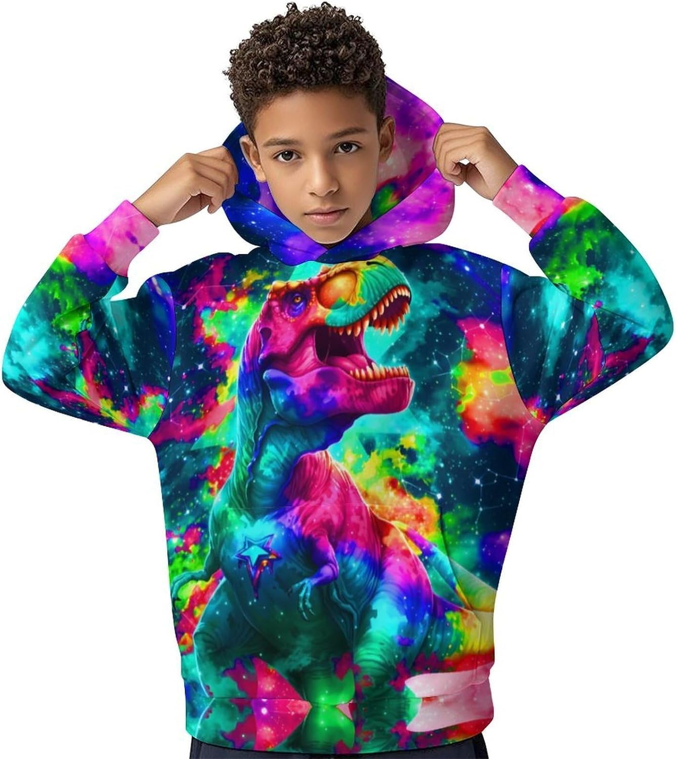 Kids Galaxy Wolf 3D Graphic Print Pullover Hoodie Soft Casual Sweatshirt Streetwear with Pocket - Image 2
