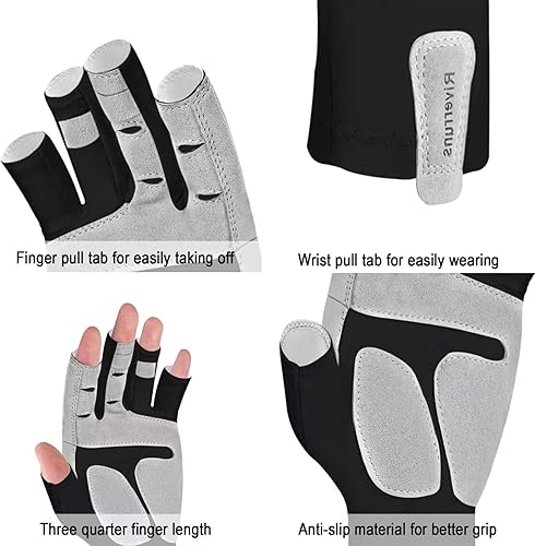 Miniatura 7 de Riverruns UPF 50+ Fingerless Fishing Gloves UV Protection Fishing Sun Gloves for Men and Women Fishing, Boating, Kayaking, Hiking, Running, Cycling