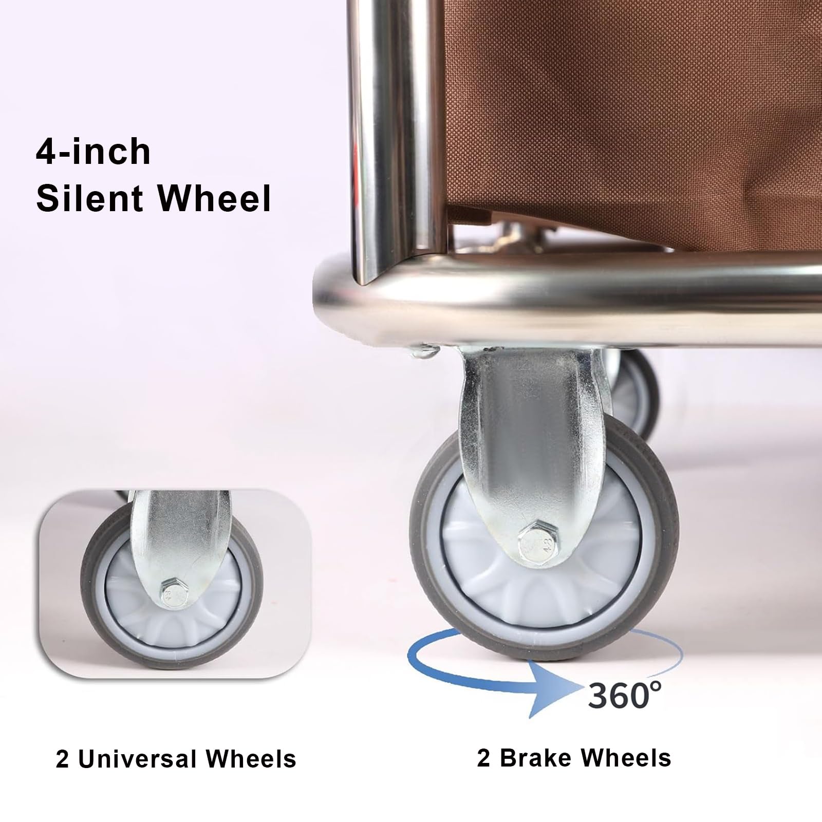 FQMYLTYN Carro Clasificador de Ropa Comercial con Ruedas, Carro de Lavandería Industrial de 400 L, Cesto para Ropa Blanca de Hotel con Estructura de Acero Inoxidable y Tela Oxford Impermeable