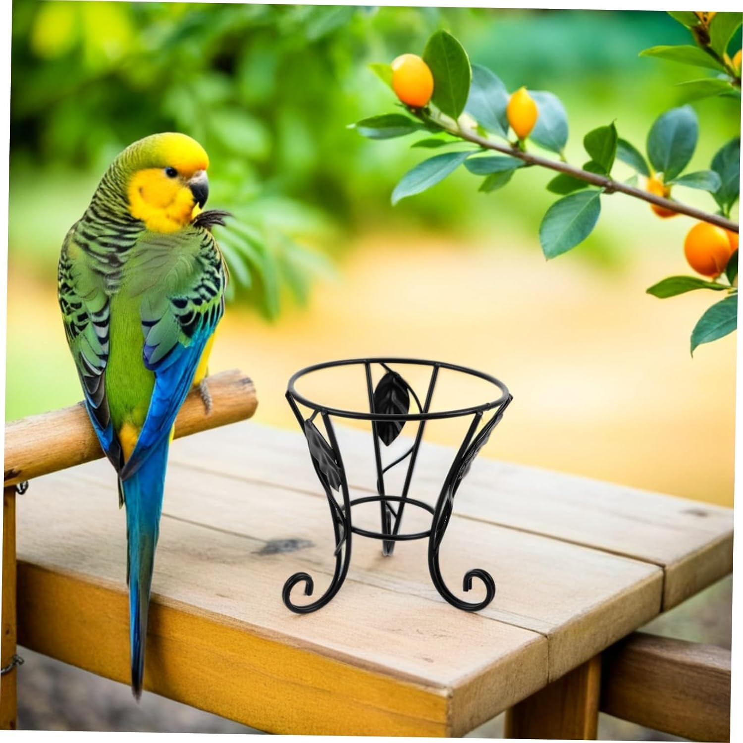 Metal Bird Bath Stand for Outdoor Garden – Gazing Ball Holder with Leaf Decoration, Stable Tripod Pedestal Base, Balcony Bird Bath Support without Tray