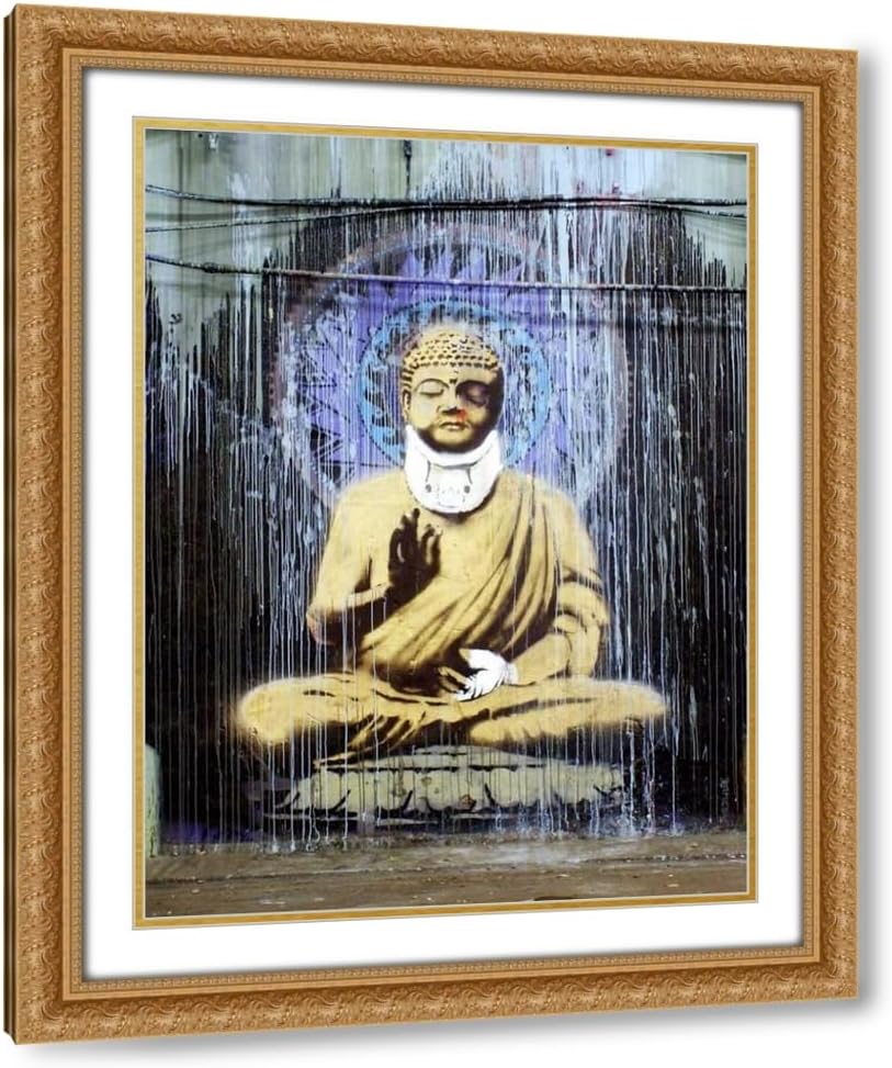 Anonymous (attributed to Banksy) 28x34 Gold Ornate Frame and Double Matted Museum Art Print Titled Leake Street, London (graffiti attributed to Banksy)