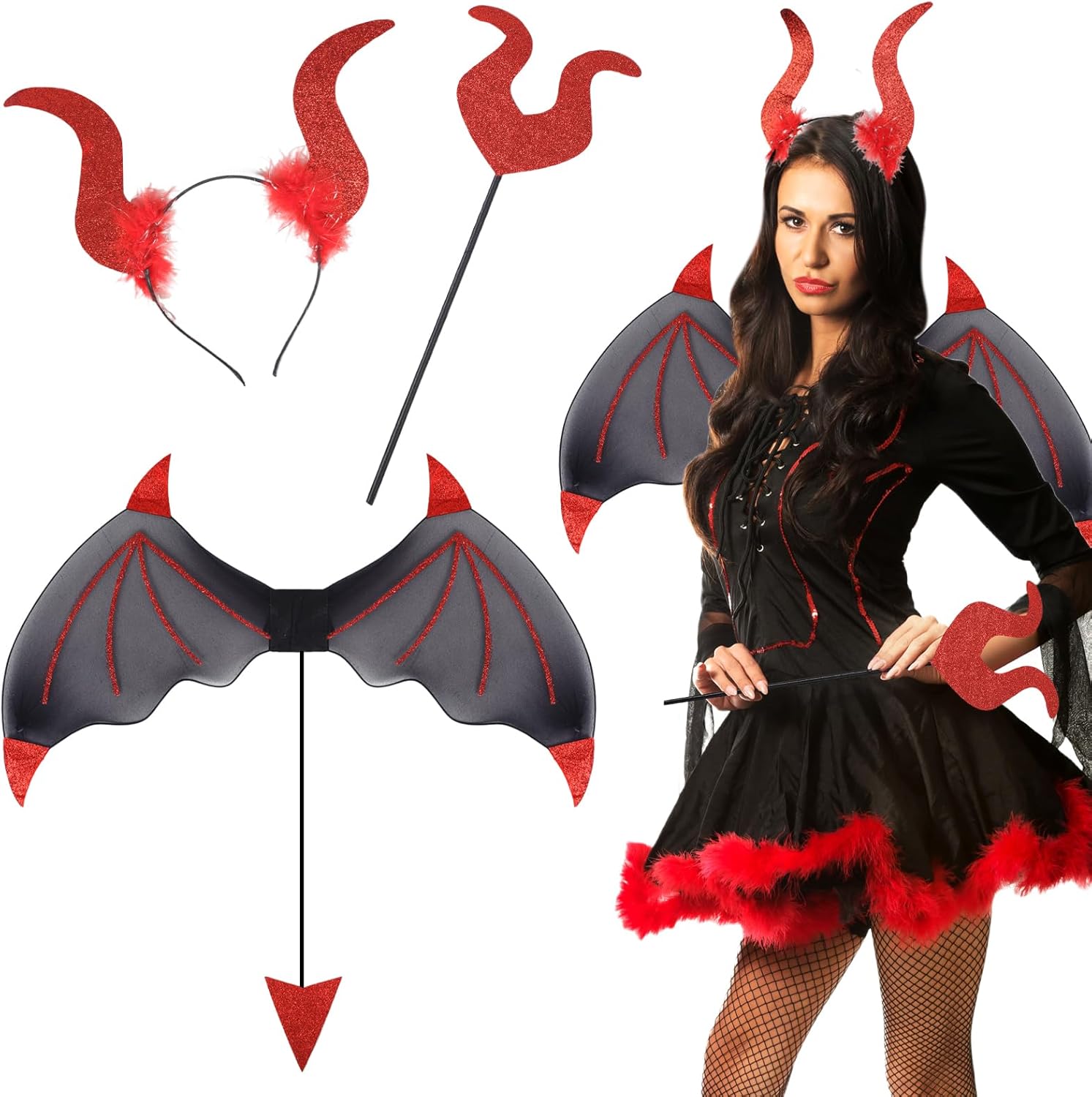 3 Pieces Red Devil Costume Set Halloween Devil Costume