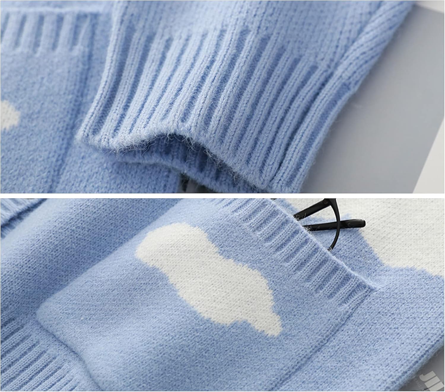 Women's Button Down Crew Neck Cardigan Kawaii Cloud Knitted Sweater with Pockets - Image 6