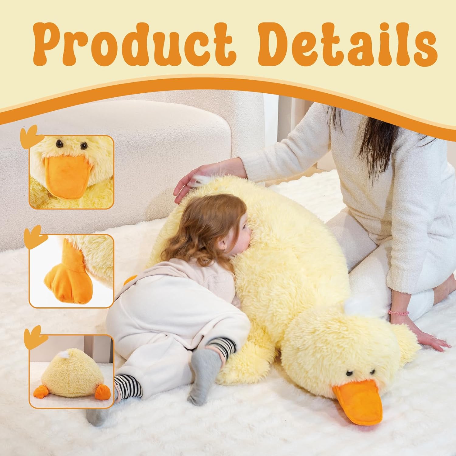 43" Giant Duck Stuffed Animals, Large Stuffed Duck Plush Toys, Big Plush Stuffed Animal, Soft Jumbo Stuffed Animals Gifts for Kids Adults on Birthday Children's Day Christmas or Any Festivals