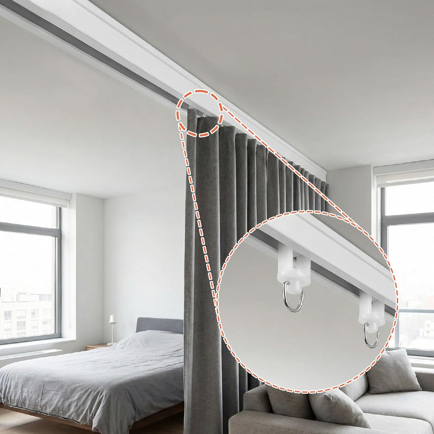100 Pcs Curtain Track Rollers, Plastic Mute Curtain Ceiling Track Gliders Hooks, Drapery Windows Shower Ceiling Rail Roller Clips with Hooks for Kitchen Bedroom Curtains (White, 0.55"/1.4cm) 7 71OF+Pta5zL. AC SL1500
