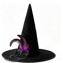 DERAYEE Halloween Witch Hat, Black Velvet Witches Hat for Women Halloween Party Cosplay