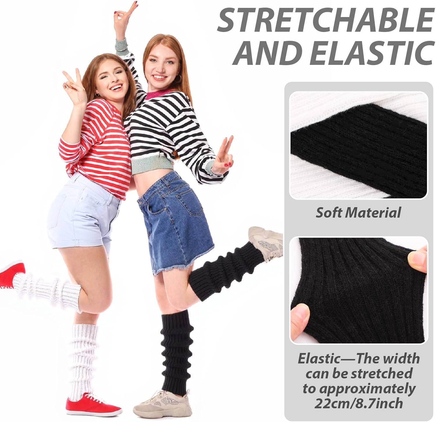 JATEBI 8 Pairs Kawaii Leg Warmers Japanese Style Harajuku Leg Covers Winter Warm Knitted Boot Socks for Women Girls - Image 3