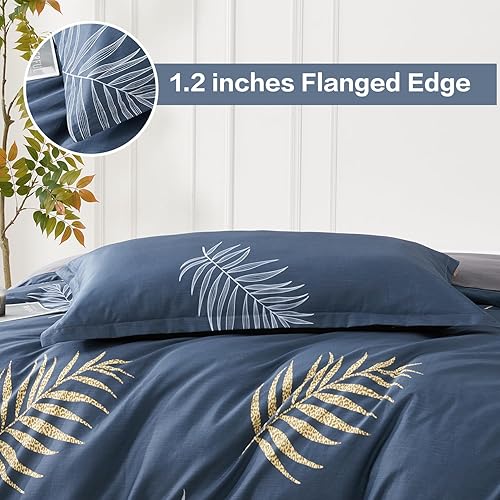 Miniatura 156 de SAPHREAS Juego de funda de edredón de hojas botánicas, tamaño King, 3 piezas, hojas amarillas, juego de funda de edredón 100% algodón suave, 1 funda