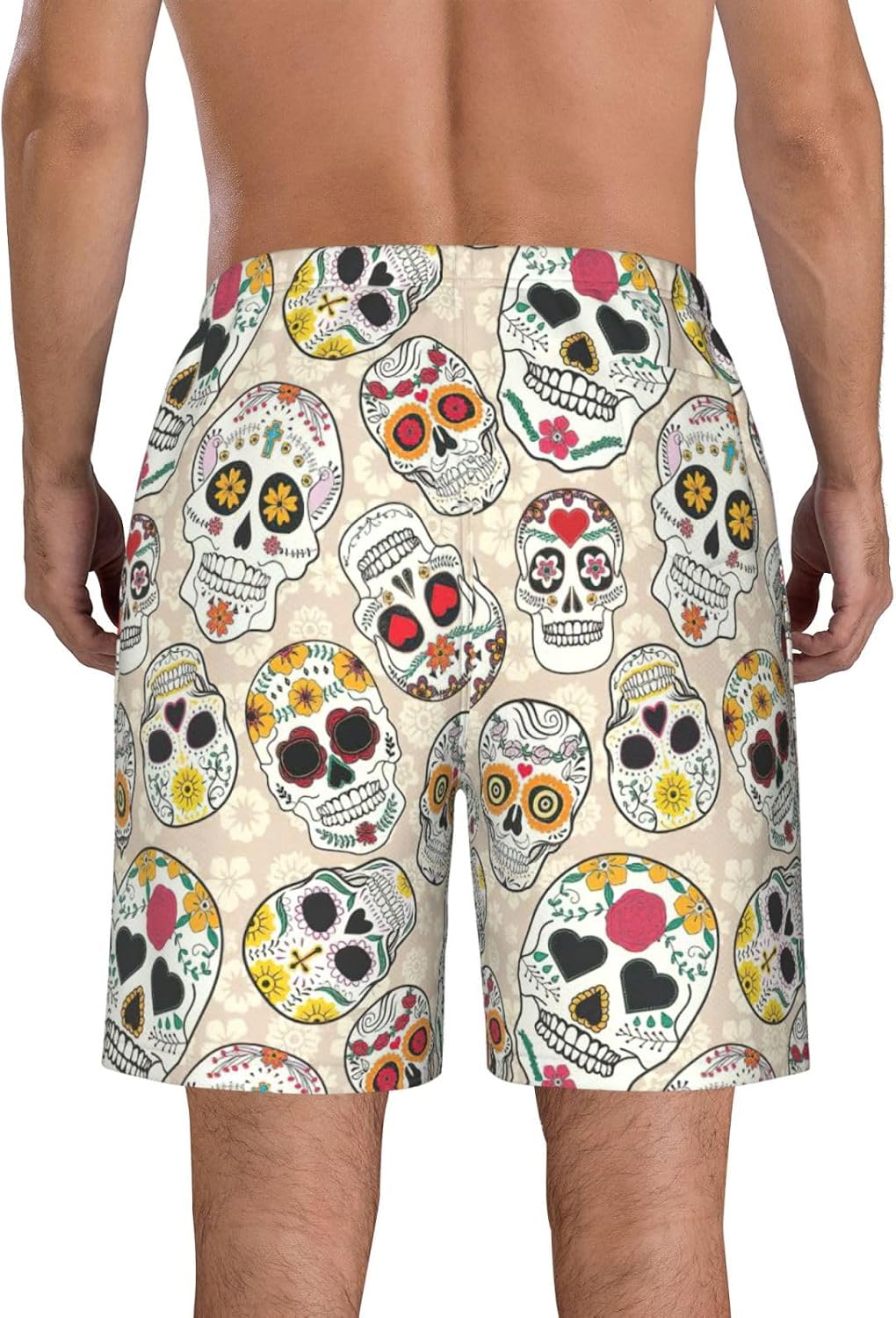 Mexican Skull1 Print Men's Hawaiian Beach Shorts Elastic Novelty Summer Casual Shorts with Pocket
