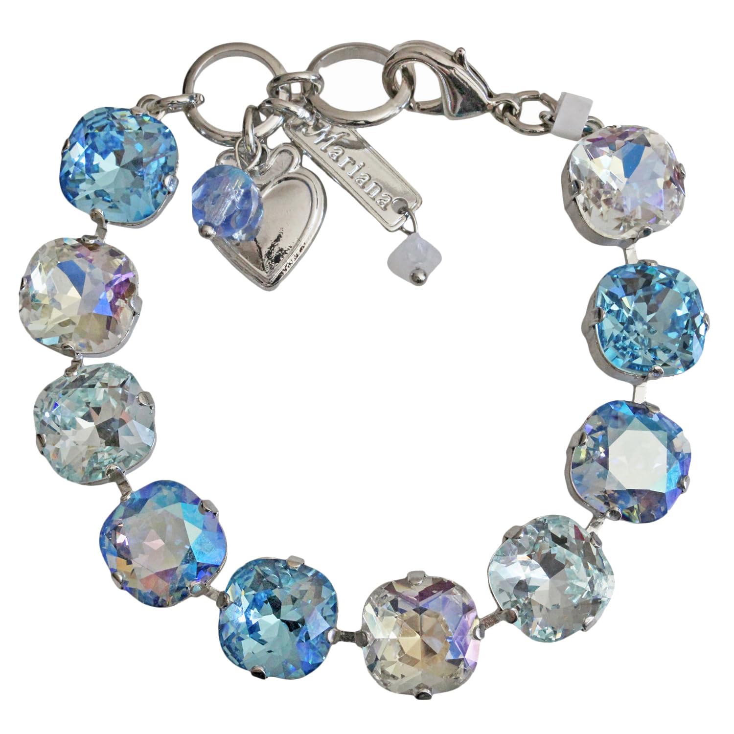 MarianaRhodium Plated Blue Ice Shimmer Large Cushion Crystal Statement Bracelet, 4326/2 141ro