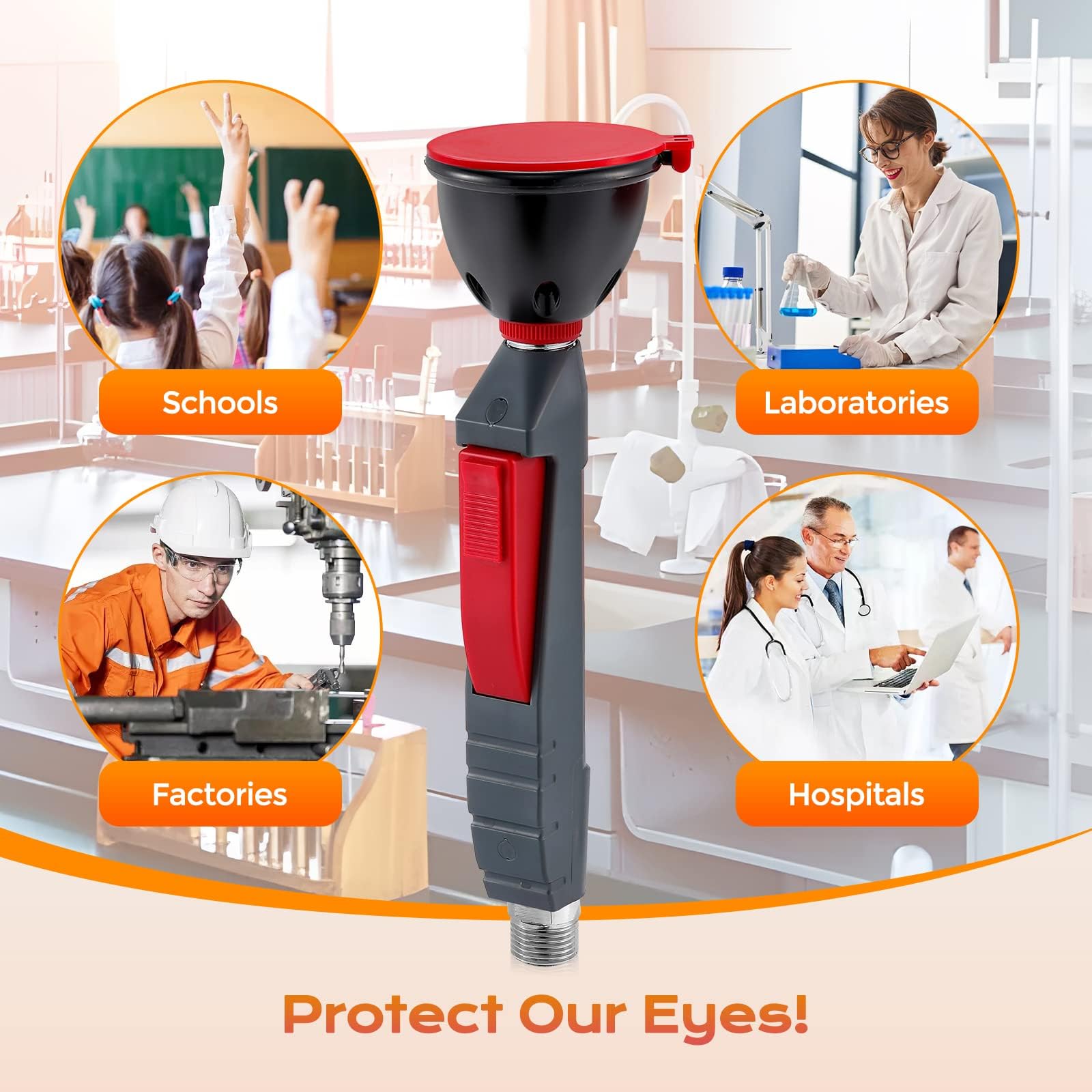 Station de lavage oculaire avec tuyau d'arrosage en acier inoxydable de 1,5 m – Buse de filtre multicouche, pulvérisateur moussant, utilisation en laboratoire et industriel – Interrupteur pratique ;