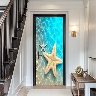 Acoustic Soundproof Door Panels, Starfish Seashell Summer Beach sea Water Summer Sound Absorbing Door Wallpaper Mural for Bedroom Recording Studio Acoustical Treatments 30x80 in