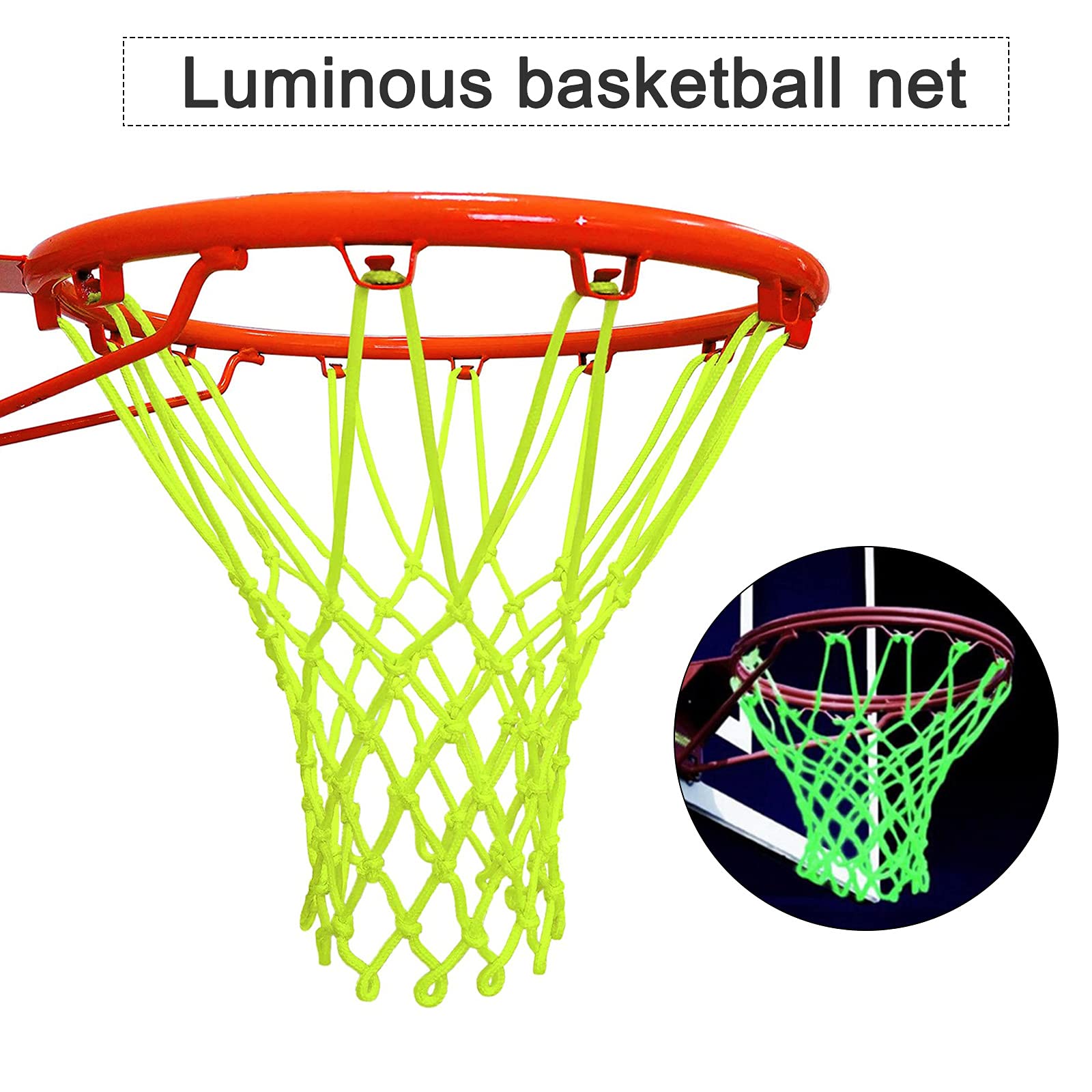 Filet De Basket Lumineux Phosphorescent Vert Fluo – Filet Panier Basket-Ball Qui Brille Dans Le Noir Pour Tirer La Nuit