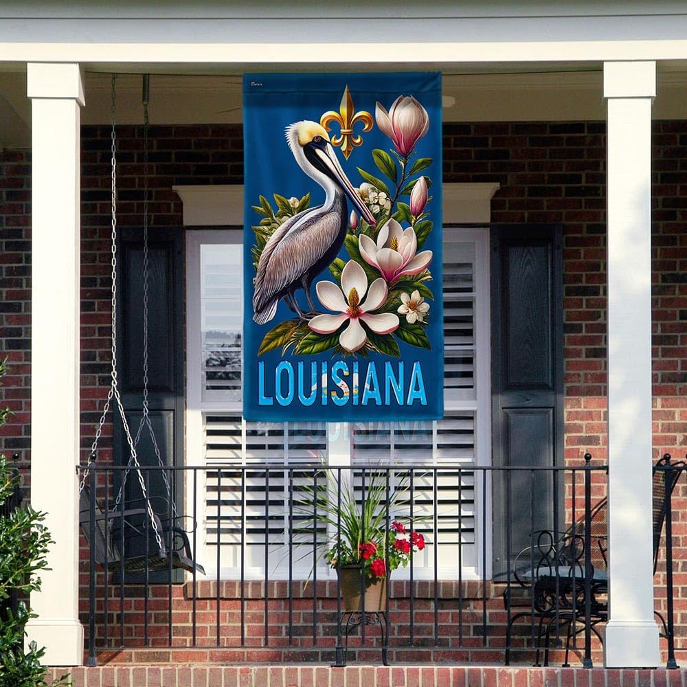 American Flag-Louisiana Brown Pelican Bird and Magnolia Flower Flag MLN3300F, House Flag (29.5" x 39.5")-USA Flags Premium Polyester-Decorative Indoor Outdoor Flag