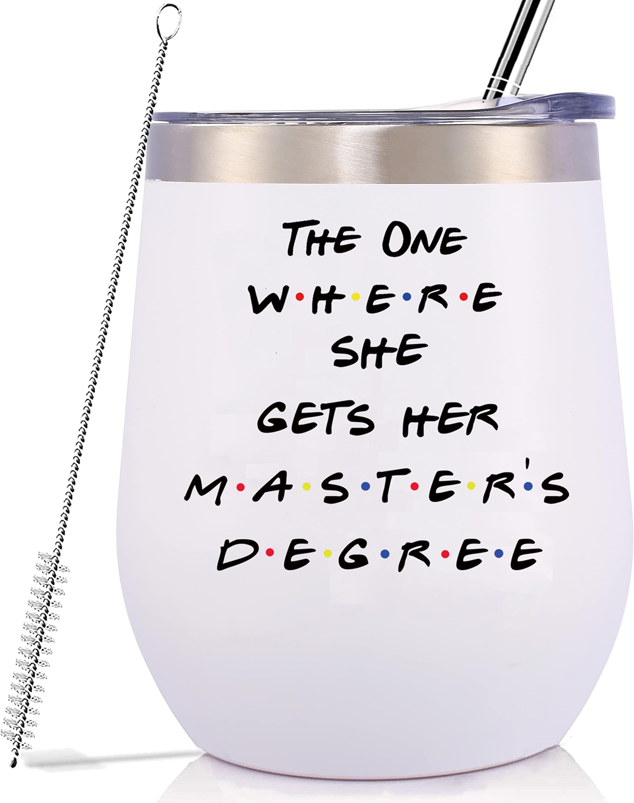 Unique Masters Degree Gift for Grad Student-MBA Gifts-Grad Student Graduation Present for Best Friend Daughter Cousin Sister-12oz Tumbler Coffee Mug Cup-THE ONE WHERE SHE GETS HER MASTER'S DEGREE