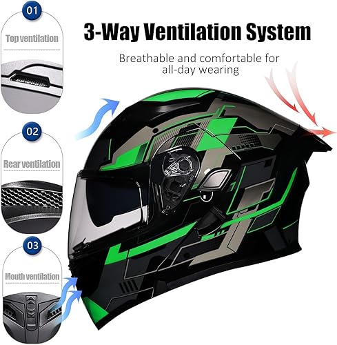 Miniatura 3 de Casco Modular Moto con Bluetooth Integrado, Doble Visera, Ventilación Múltiple, Forro Extraíble, ABS de Alta Densidad, DOT Homologado para Hombres y