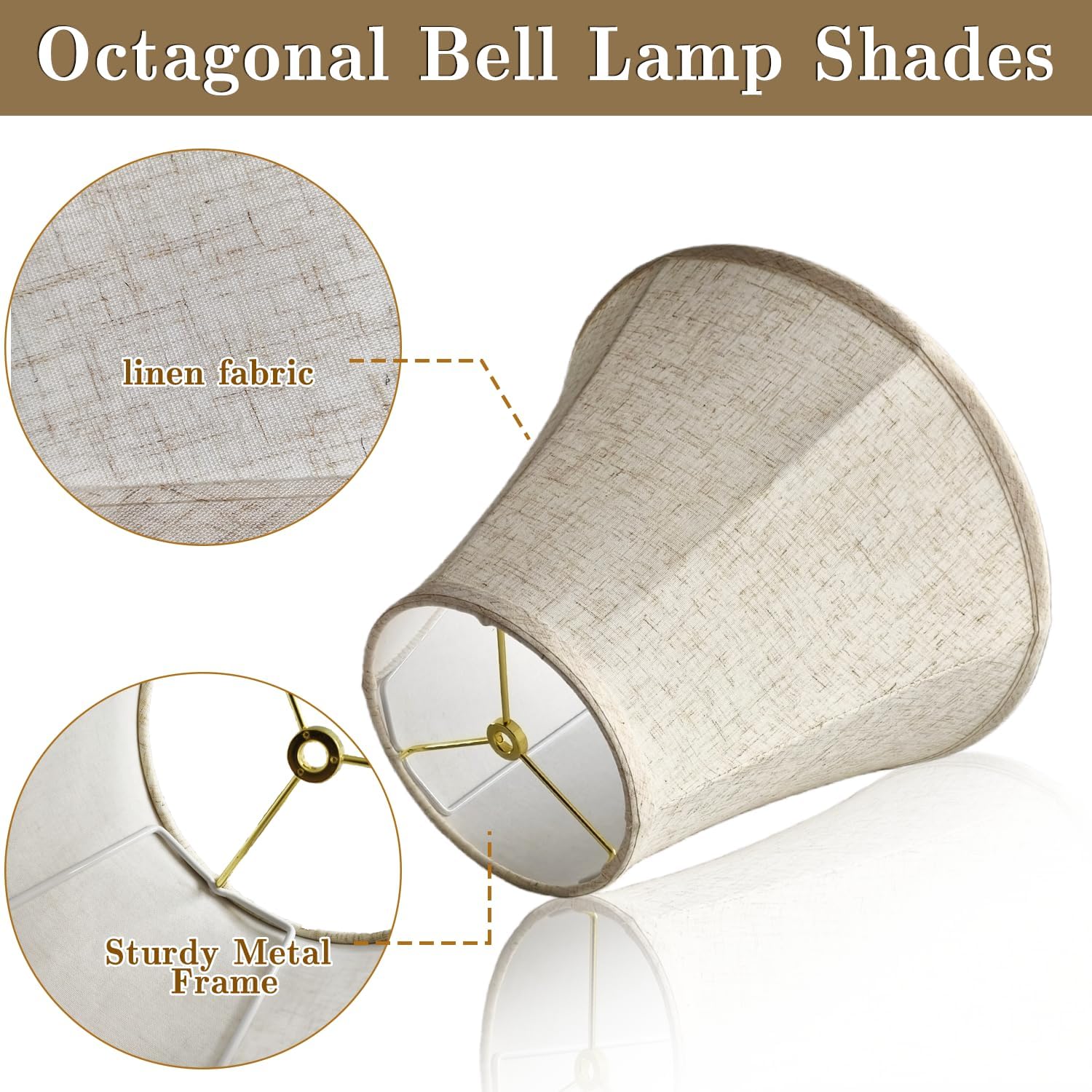 Bell Lamp Shades Set of 2, 6.7" x 13" x 9.5" Replacement Lampshades for Table & Floor Lamp, Natural Linen Hand Crafted Lamp Shades for Bedroom, Living Room (Linen, Meduim Bell-2Pack)