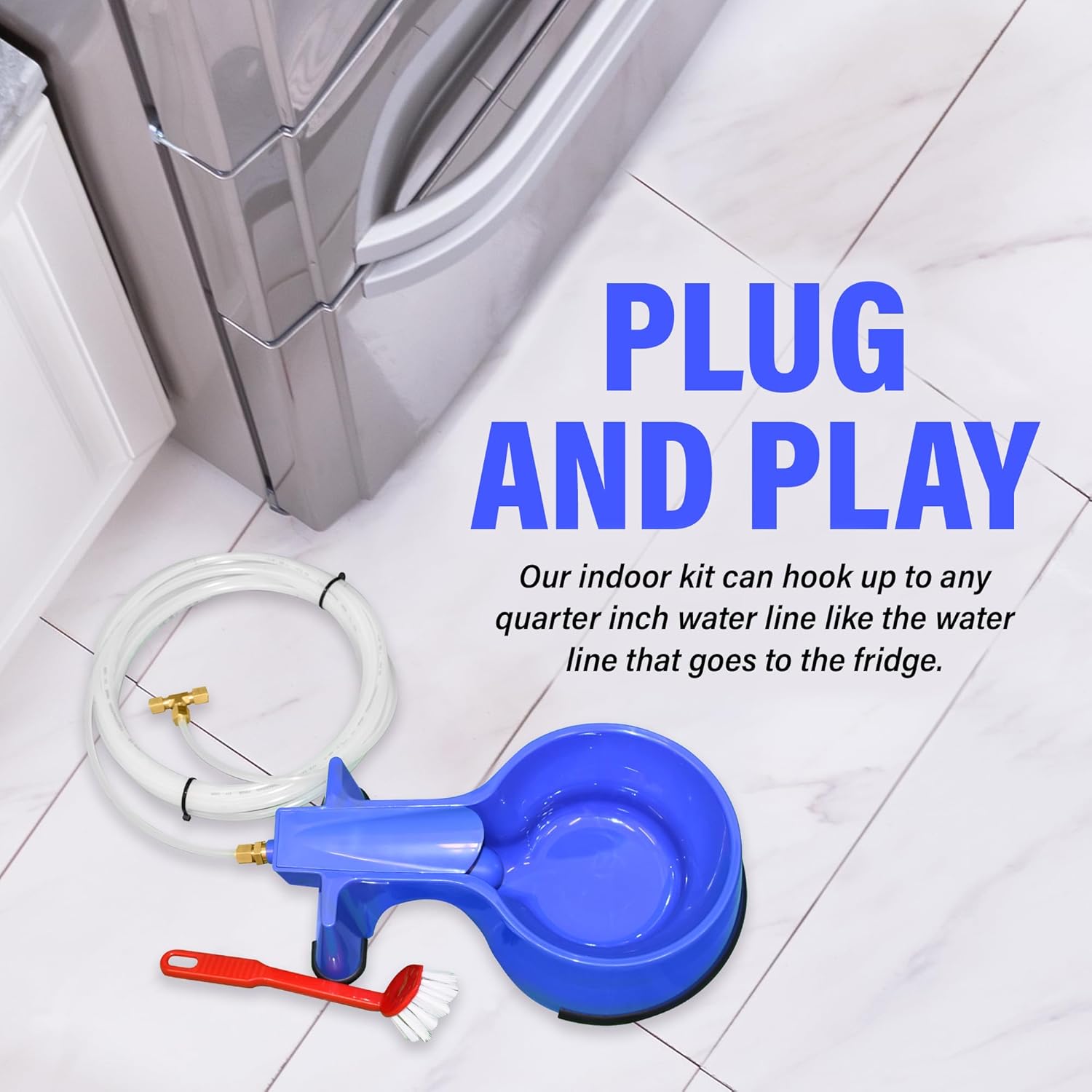 Easy-Clean Auto-Fill Water Bowl with Indoor Installation Kit and 25 foot of Poly-tubing,Blue