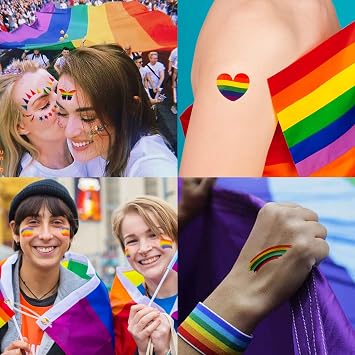 DPKOW Rainbow Face Tattoos for Gay Pride Eye Makeup, 10 Sheets LGBT Rainbow Temporary Tattoos for Kids Adults Men Women LGBT Pride Body Art, Rainbow Face Paints Tattoos Pride Peace Butterfly Star Moon