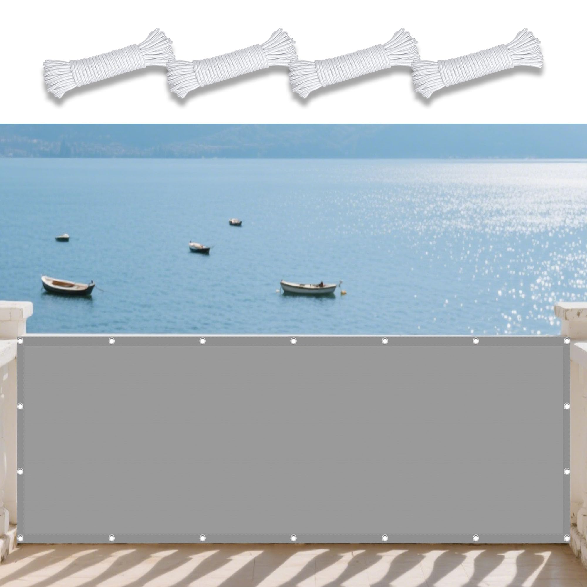 Toile ombrage imperméable 200x280 cm gris clair avec oeillets et cordes de fixation pour balcon