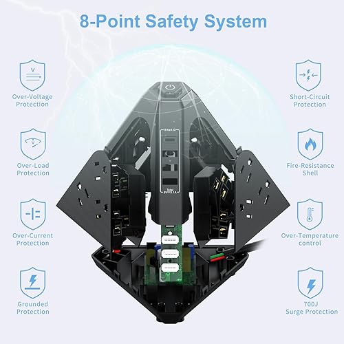 Miniatura 7 de NVEESHOX - Regleta de alimentación con protector de sobretensiones en torre, 9 salidas de CA con 4 puertos USB (1 USB C), enchufes triangulares de 3