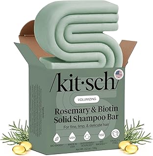 Kitsch Barra de champú de romero y biotina, para el crecimiento del cabello, fortalecimiento, engrosamiento y volumen, champú para mujeres y hombres, libre de parabenos, sulfatos y siliconas