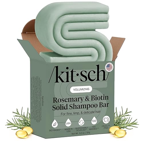Kitsch Barra de champú de romero y biotina, para el crecimiento del cabello, fortalecimiento, engrosamiento y volumen, champú para mujeres y