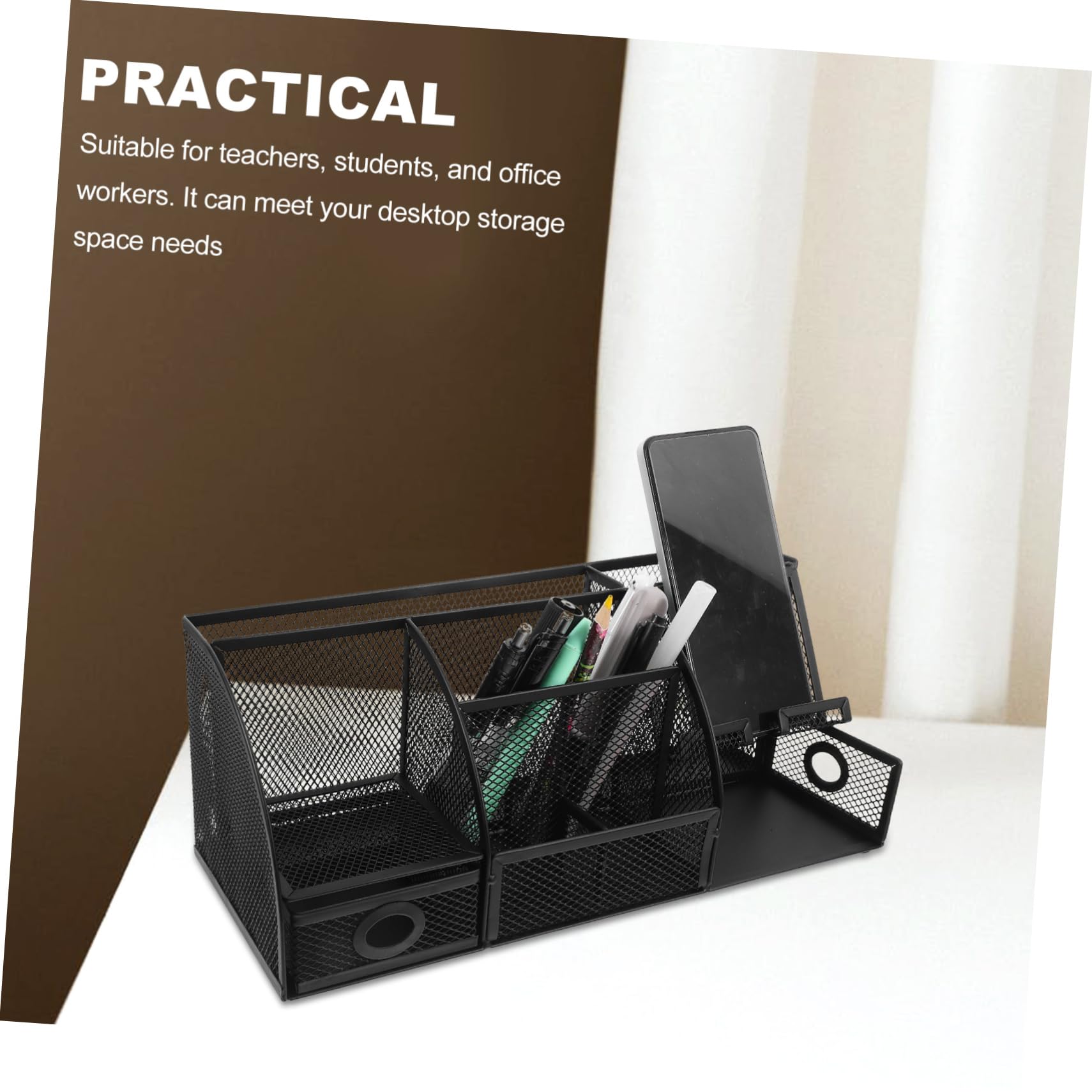 DOITOOL Organizer Eleganter Moderner Eisen aus Schreibtisch Schwarzem Büroorganisation mit Multifunktionaler Aufbewahrungsbox und Stiftehalter zur für Arbeitsplatz
