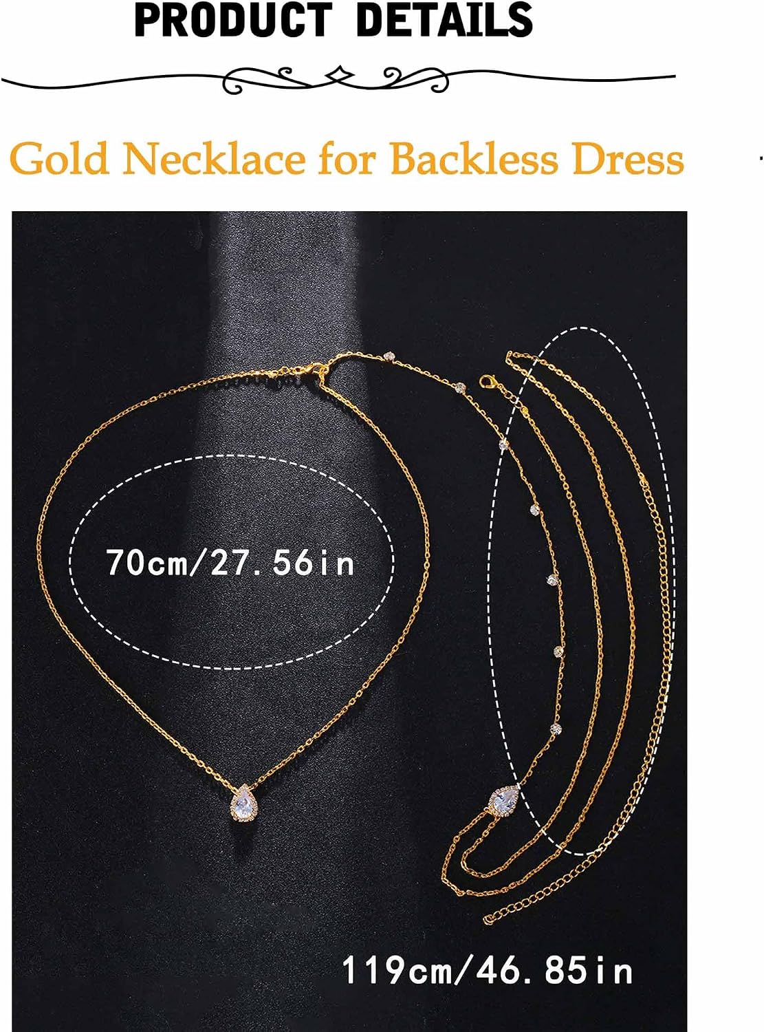 MODRSA Gold Back Necklace for Backless Dress Rhinestone Back Jewelry Backdrop Necklace Back Chain Waist Body Chain Jewelry for Women Sexy Party Trendy Dainty Bride Bridesmaids Prom Accessories