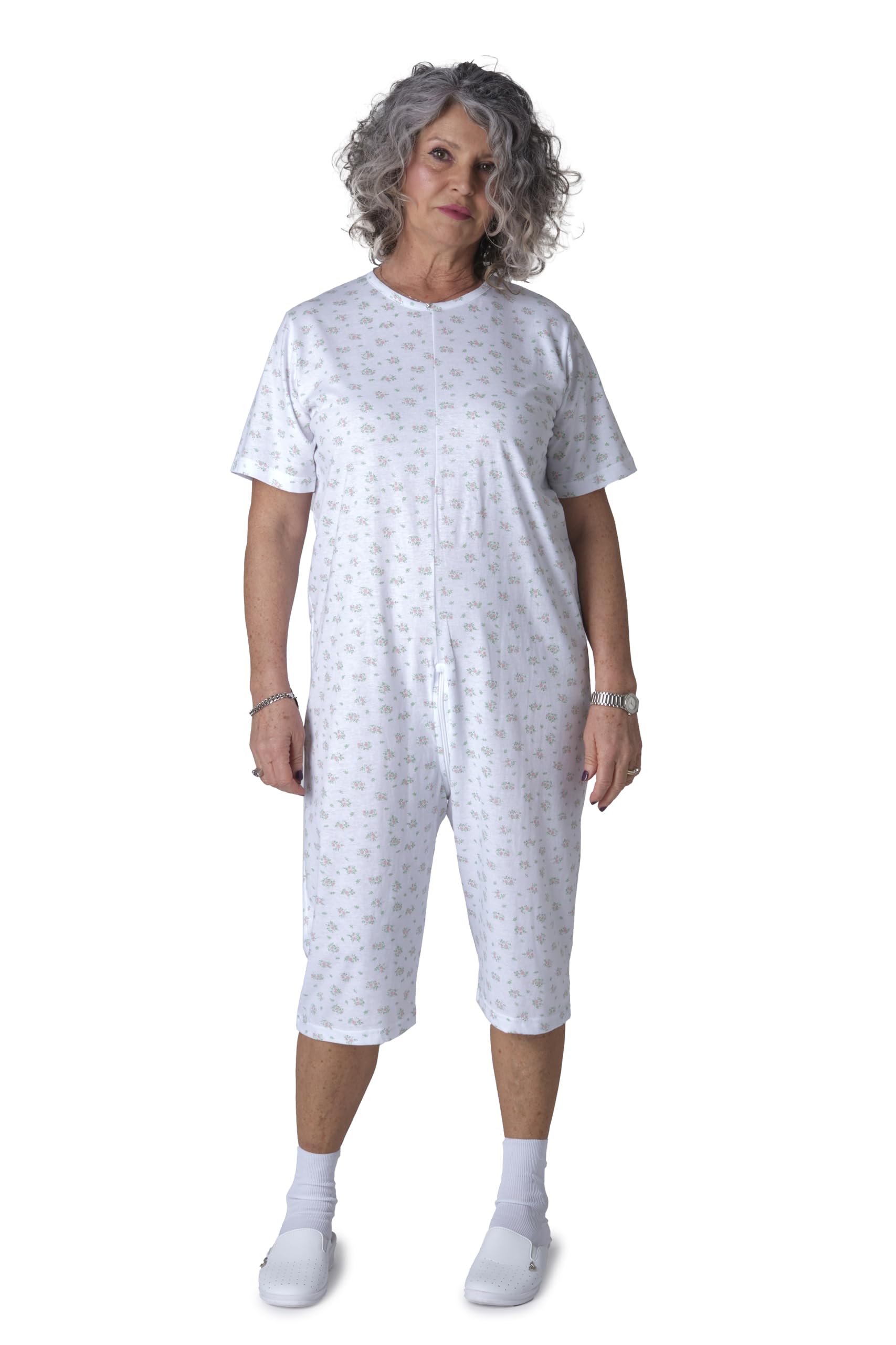 FERRUCCI COMFORT Pijama Sanitario Cuello Redondo Manga Corta Pantalón Corto - 9017 MC PC - Para Mayores, Incontinencia, Alzheimer, Demencia, 100% Algodón Ligero
