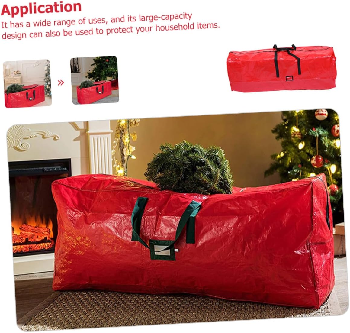 Healifty Christmas Tree Storage Bag Large Zippered Xmas Organizer Waterproof Dustproof with Carry Handles 165x38x76cm Red Holiday Decor Storage Pouch for Home and Outdoor Use