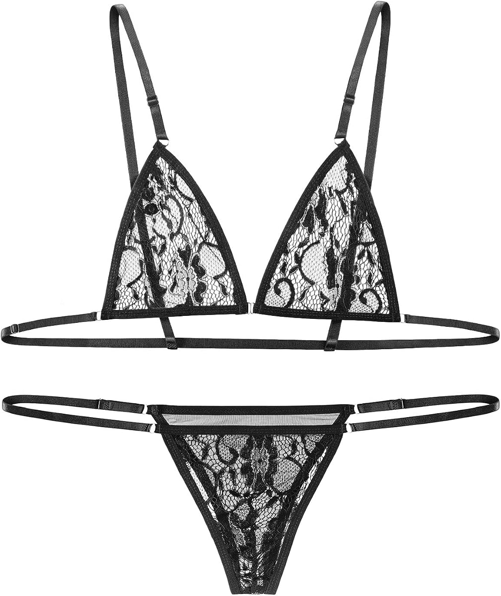Men's Sissy Lingerie Set Sexy Floral Lace Sheer Bra Thong Bikini G-string Panty Crossdresser Underwear Male Gay Brief - Image 5