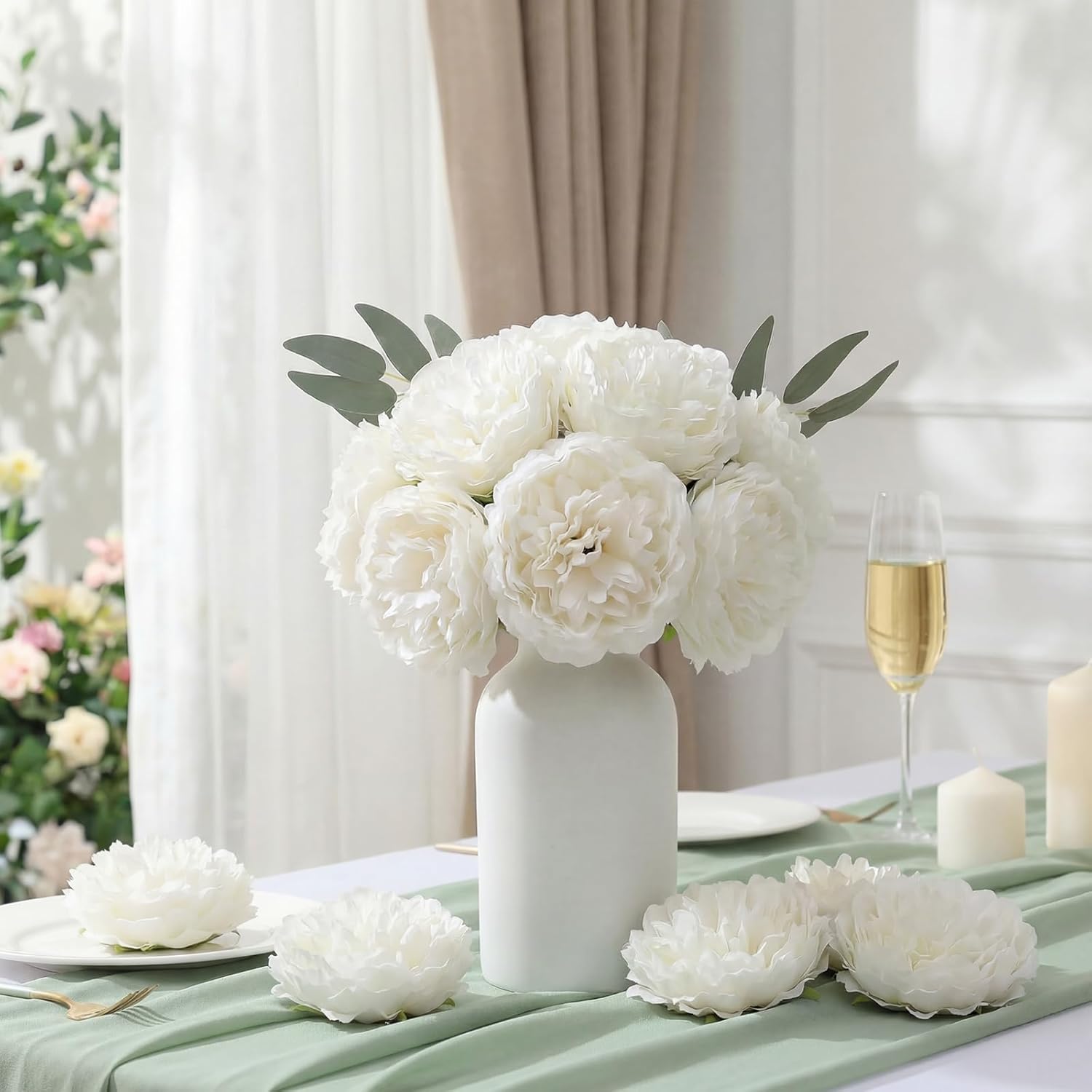 50 Pcs Artificial Peony Rose Flowers Heads 4.7 Inches Silk Fake Peony Head Flowers for Wedding Bridal Bouquet Home Floral DIY Centerpieces Arrangements Party Tables Decorations(White)