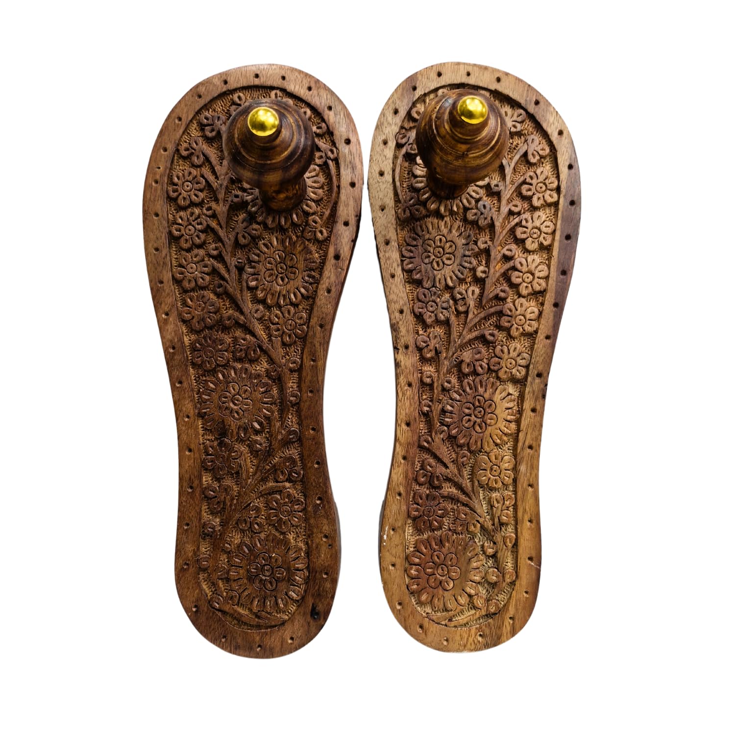 Khadau Slippers For Men Stylish Flip Flops Wooden Footwear, Charan Paduka, Decorative Floral Carvings (Brown)-image-42