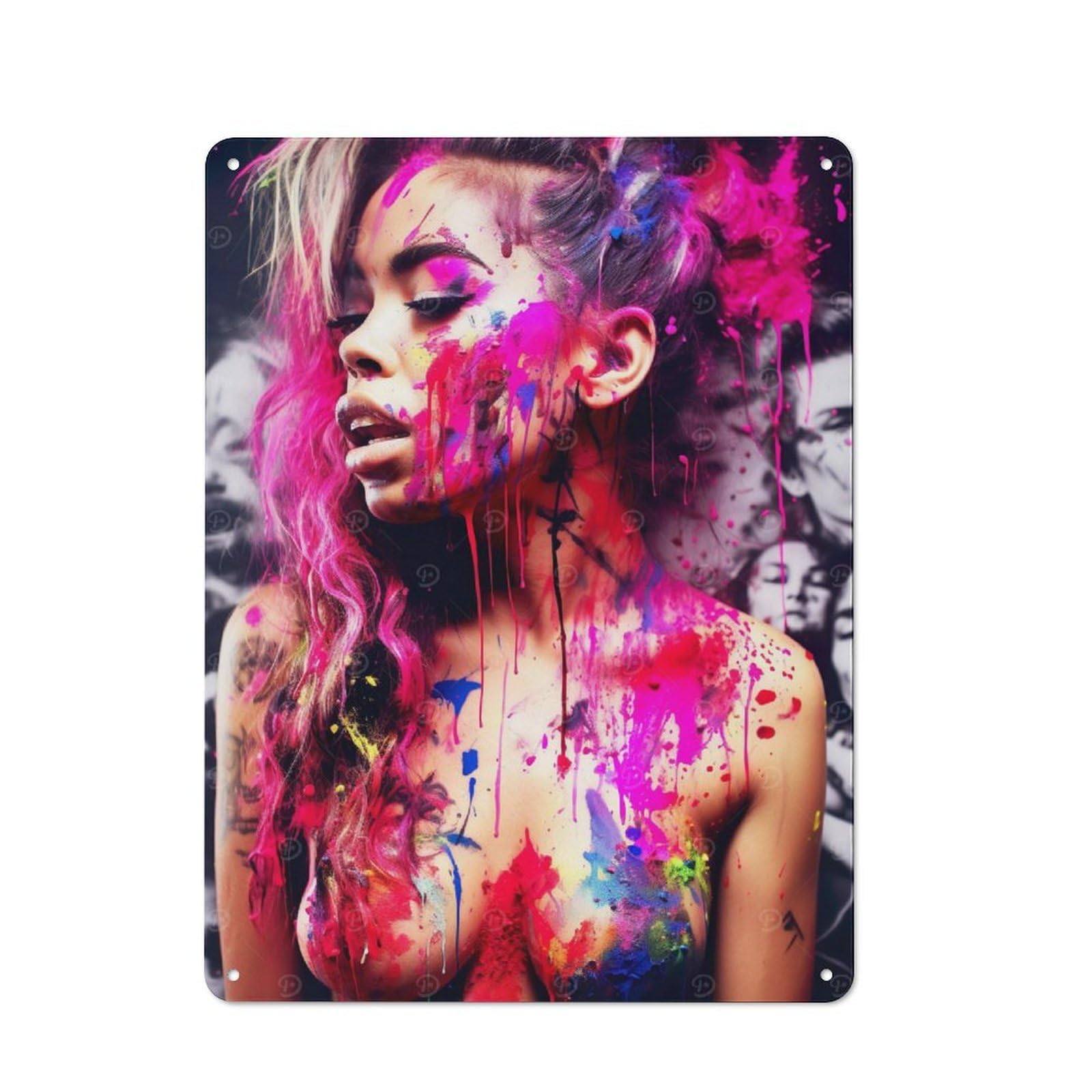 Vintage Metal Sign with Naked Woman in Paint Design 40x30cm, Vintage Bar Wall Plaque for Cafe, Pub, Workshop Or Home Bar