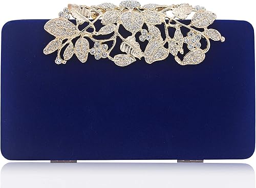 Dexmay - Bolso de mano con diamantes de imitación y cierre floral de cristal, para mujer, bolso de noche formal para fiesta, Azul
