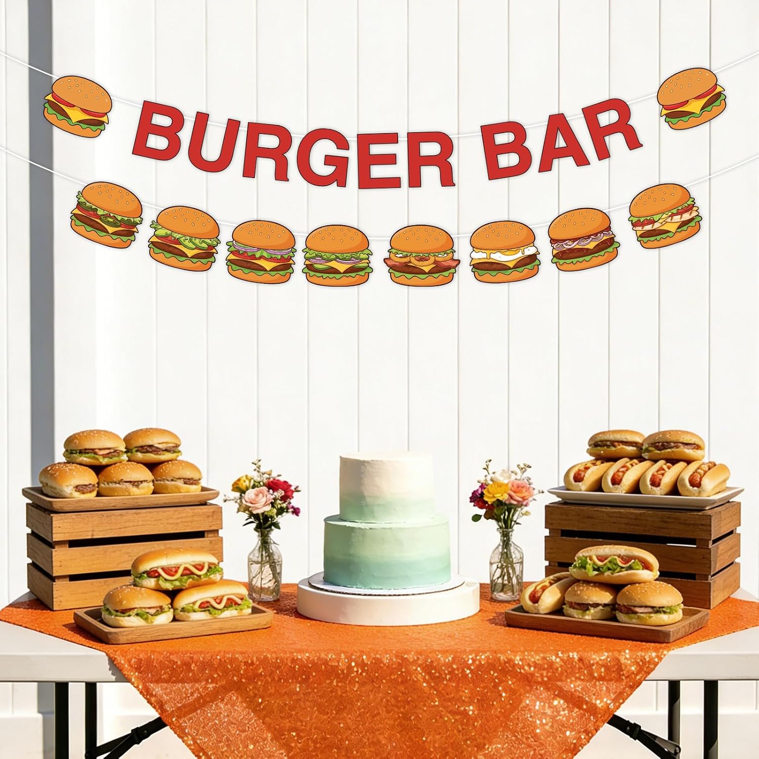 Burger Bar Decorations Banner and Garland Set, Burger Hamburger Theme Party Supplies for Snack Stand, Birthday, Baby Shower, Gender Reveal, Bridal Shower, Bachelorette Celebration DEcor image 3