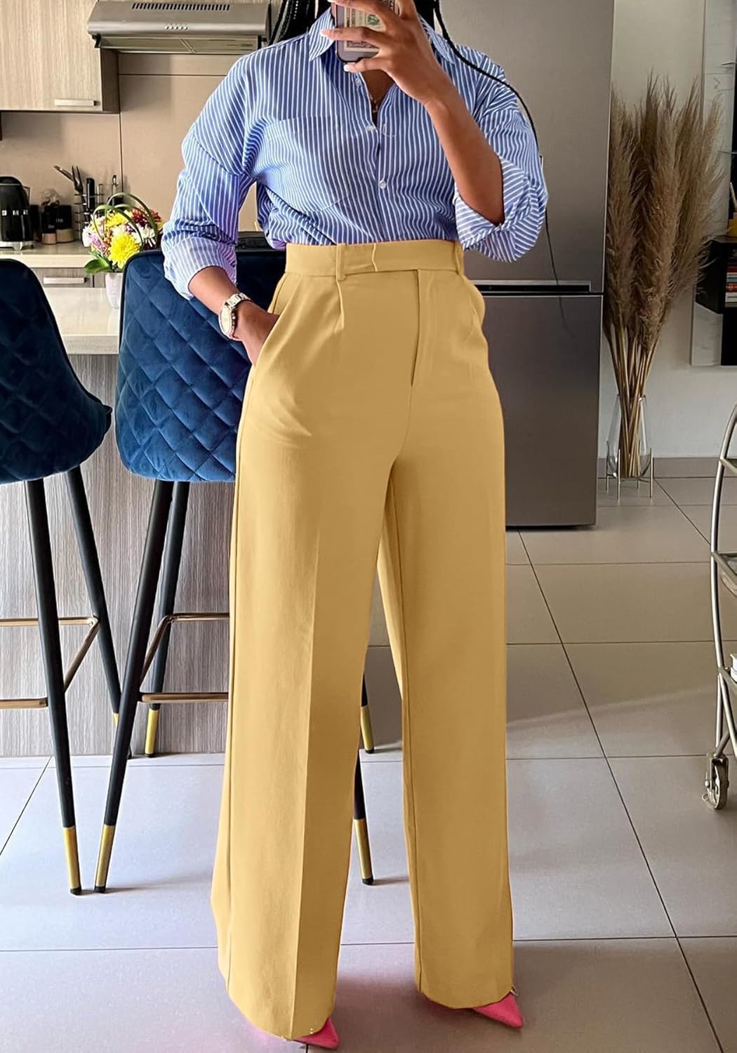 Lucuna Women's Wide Leg Dress Pants High Waisted Straight Leg Slacks Business Office Work Pants Trousers - Image 2