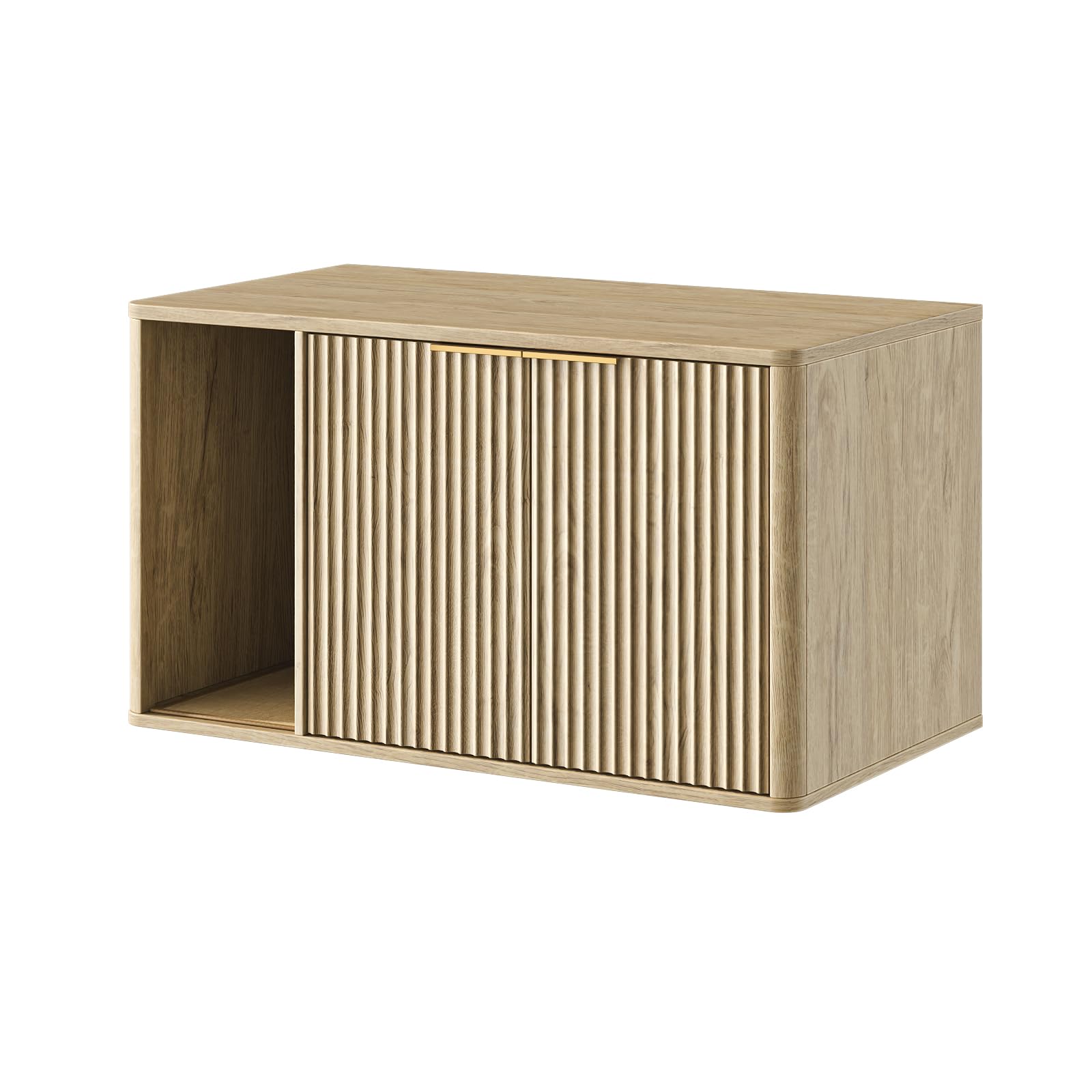 90 cm breiter Katzentoilettenschrank, versteckt und multifunktional als Katzenklo & Beistelltisch, moderner Boho-Stil in Naturholzoptik, ideal für Wohnzimmer, Diele und Schlafzimmer, natürlich