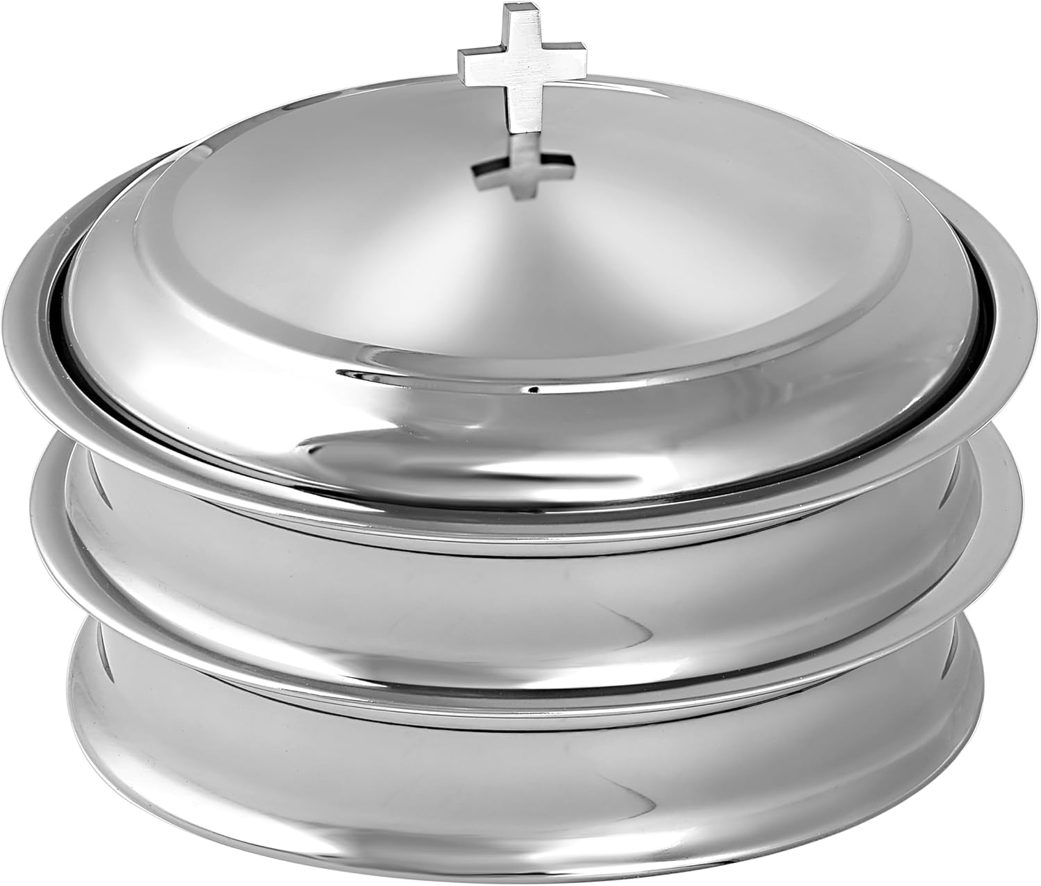 Communion Ware 2 Holy Wine Serving Trays with A Cover - Stainless Steel (Silver/Mirror)
