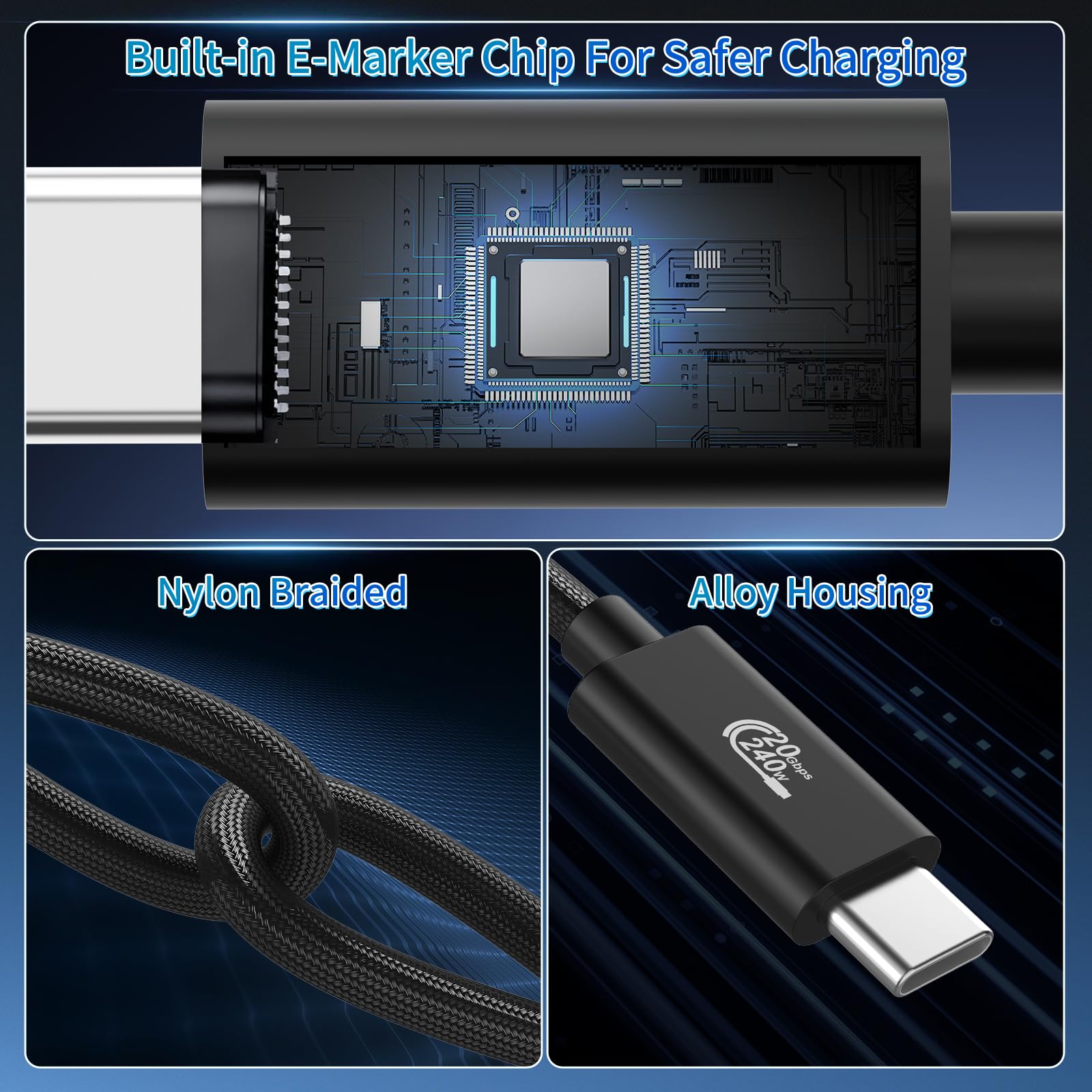 Cavo USB C per monitor da 6 m, 4K a 144 Hz/60 Hz 8K a 30 Hz, cavo video USB C 3.2 Gen 2x2, trasferimento dati 20 Gbps, ricarica rapida PD, compatibile con iPhone 16, MacBook Pro, iPad